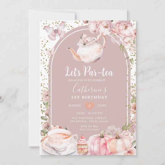 パー茶誕生日ティーパーティーガールカボチャ 招待状 (正面)