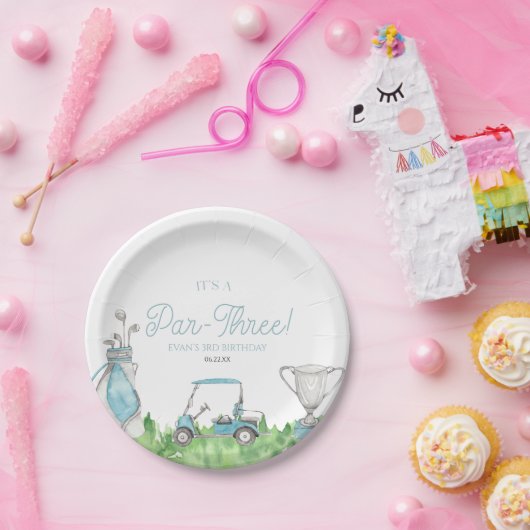 パー3ブルーゴルフ第3誕生日パーティー ペーパープレート (パーティー)