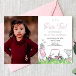 パー・ティーしよう！ピンクゴルフ写真誕生日パーティー 招待状