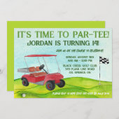 パー・ティーの時間だ!ゴルフをテーマにした誕生日パーティー 招待状 (正面/裏面)