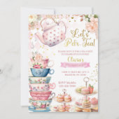パー・ティー女の子の誕生日招待状、紅茶パーティー。 招待状 (正面)
