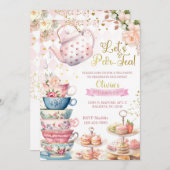 パー・ティー女の子の誕生日招待状、紅茶パーティー。 招待状 (正面/裏面)