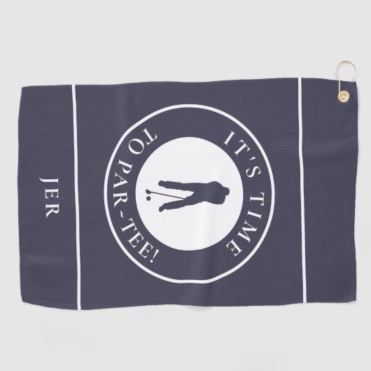 パー・ティー・おもしろいゴルファー・ユーモア・モノグラム・ブルー ゴルフタオル (横)