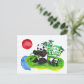 パ中国のンダの母と子 インビテーションポストカード (スタンド正面)