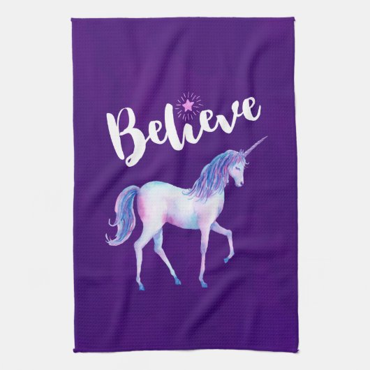 パ信じステルの水の色でユニコーン キッチンタオル (縦)