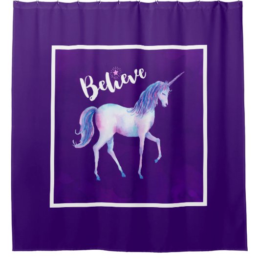 パ信じステルの水の色でユニコーン シャワーカーテン (正面)