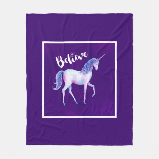 パ信じステルの水の色でユニコーン フリースブランケット (正面)