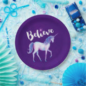 パ信じステルの水の色でユニコーン ペーパープレート (パーティー)