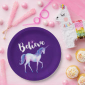 パ信じステルの水の色でユニコーン ペーパープレート (パーティー)