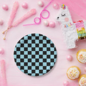 パ市松模様にステルブルーとブラック ペーパープレート (パーティー)