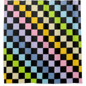 パ市松模様にステルレインボーブラック シャワーカーテン (正面)