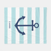 パ航海のウダーブルーストライプの毛布(いかり) フリースブランケット (正面(横))