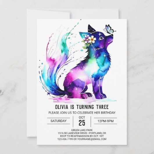 パ色彩の鮮やかステルウルフデジタルガール誕生日 招待状 (正面)