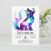 パ色彩の鮮やかステルウルフデジタルガール誕生日 招待状 (スタンド正面)