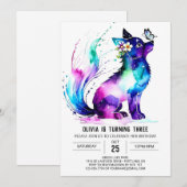 パ色彩の鮮やかステルウルフデジタルガール誕生日 招待状 (正面/裏面)