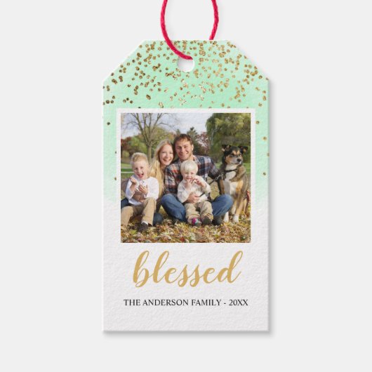 パ賛美ステルグリーン金ゴールドグリッタークリスマス ギフトタグ (正面)