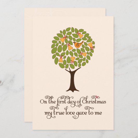 パtridge in a Pearの木のホリデーギフト交換 招待状 (正面/裏面)