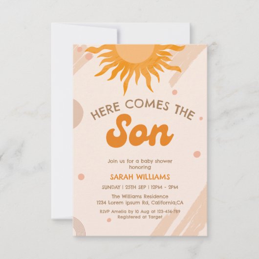 ヒアカムズザサン ボホ サンシャインベイビーシャワー 招待状 (正面)