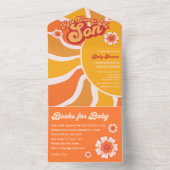 ヒアカムズザサン レトロ サンシャイン ベイビーボーイ シャワー オールインワン招待状 (内側)