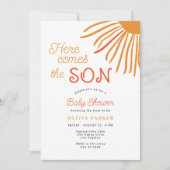 ヒアカムズザサン レトロ ボーホー サン ボーイ ベイビー シャワー 招待状 (正面)