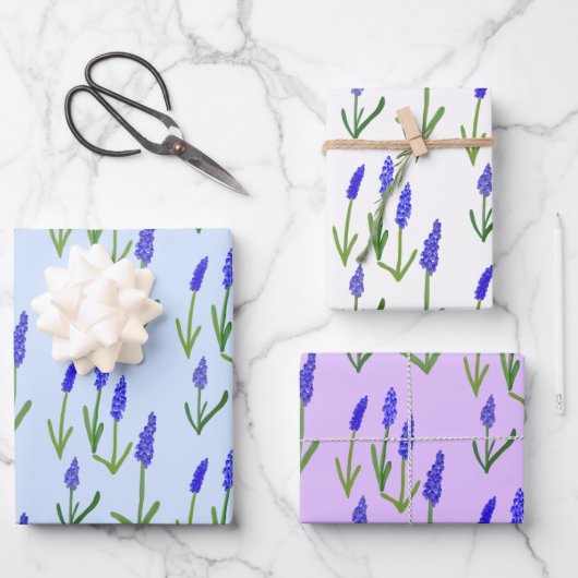 ヒアシンス復活祭春花のパターン球根ギフト ラッピングペーパーシート (正面)
