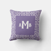 ヒアシントパープルリバースギリシャ語鍵モノグラ縁どム クッション (裏面)