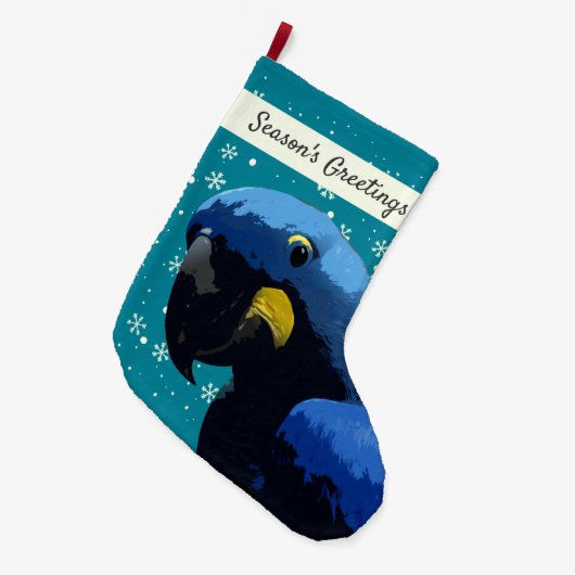 ヒアシントマコーポップ・アートのアートティール（緑がかった色）スノーフレーク鮮やか ラージクリスマスストッキング (正面 (吊り時))