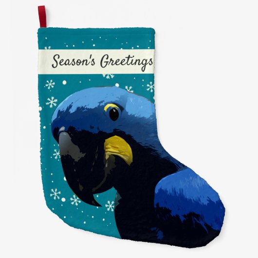 ヒアシントマコーポップ・アートのアートティール(緑がかった色)スノーフレーク鮮やか ラージクリスマスストッキング (正面)