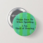 ヒアリングボタンの青緑の懸命 缶バッジ (正面&裏面)