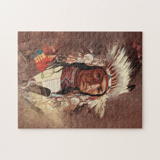 ヒアワタ先住民アメリカインディアンポートレート ジグソーパズル (横)