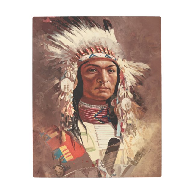 ヒアワタ先住民アメリカインディアンポートレート メタルプリント (正面)