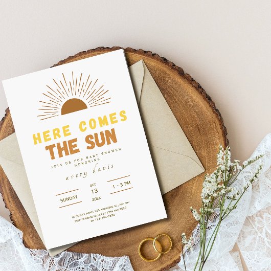 ヒア・カムズ・ザ・サン ボーホー ベイビーシャワーの招待状 招待状