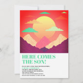 ヒア・カムズ・ザ・サン レトロ・サイケデリック ベイビーシャワー 招待状 (正面)