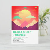 ヒア・カムズ・ザ・サン レトロ・サイケデリック ベイビーシャワー 招待状 (スタンド正面)