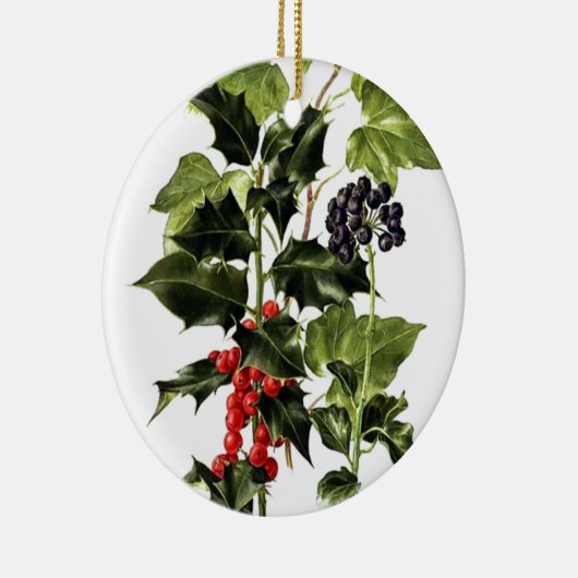 ヒイラギおよびキヅタのデザインのクリスマス セラミックオーナメント (右)