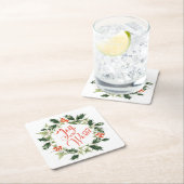 ヒイラギおよびキヅタの植物のリース スクエアペーパーコースター (インサイチュ)