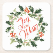 ヒイラギおよびキヅタの植物のリース スクエアペーパーコースター (正面)