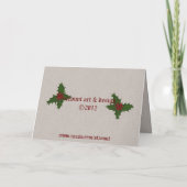 ヒイラギおよびザクロのダマスク織によって組み立てられる休日カード シーズンカード (裏面)