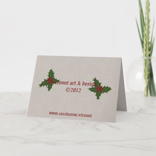 ヒイラギおよびザクロのダマスク織によって組み立てられる休日カード シーズンカード (裏面)