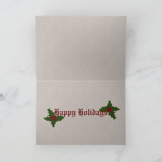 ヒイラギおよびザクロのダマスク織によって組み立てられる休日カード シーズンカード (内部)