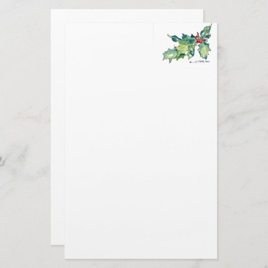 ヒイラギおよび果実が付いている文房具 便箋 (正面/裏面)