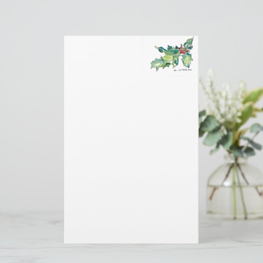 ヒイラギおよび果実が付いている文房具 便箋