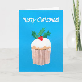 ヒイラギが付いているクリスマスのカップケーキ シーズンカード