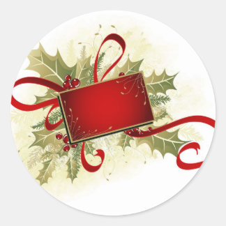 ヒイラギが付いているクリスマスのクリスマスのプレゼントのラベル ラウンドシール