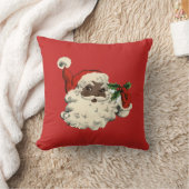 ヒイラギが付いている黒いサンタ クッション (ブランケット)