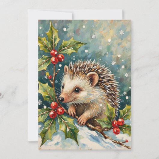 ヒイラギとクリスマスのヴィンテージなハリネズミ シーズンカード (正面)