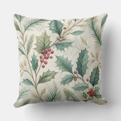ヒイラギとパイン柄 - クリスマスの植物画 クッション (裏面)