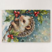 ヒイラギとビンテージのハリネズミ クリスマス ジグソーパズル (横)