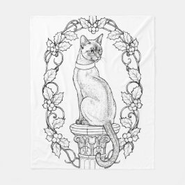 ヒイラギと古典的な柱の上の誇り高き猫 フリースブランケット