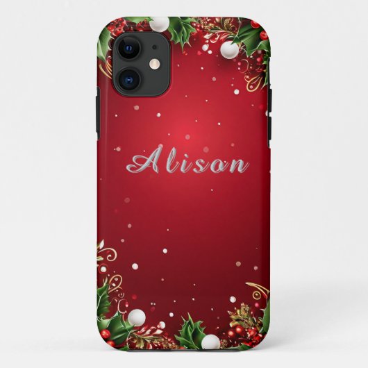 ヒイラギと実のあるクリスマスの華やかな背景 Case-Mate iPhoneケース (裏面)